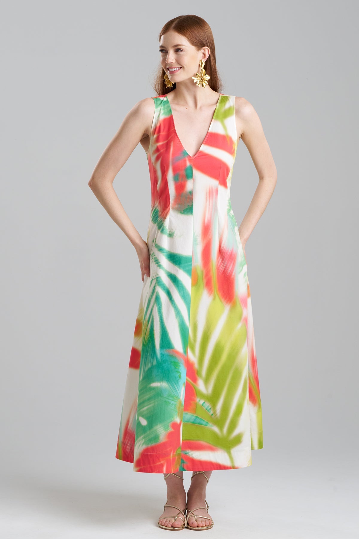 Natori Usami Cotton V-Neck Maxi Dress