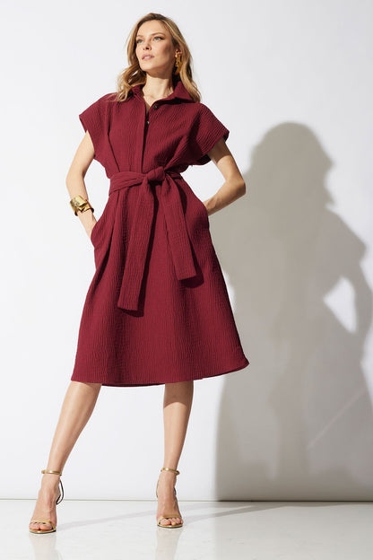 Natori Textured Cotton Jacquard Shirtdress