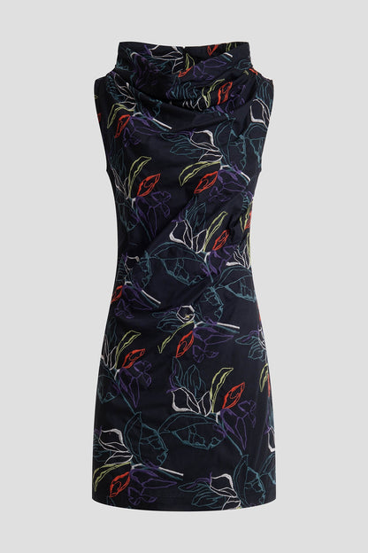 Natori Yoru Embroidered Cotton Poplin Asymmetric Funnel Neck Dress