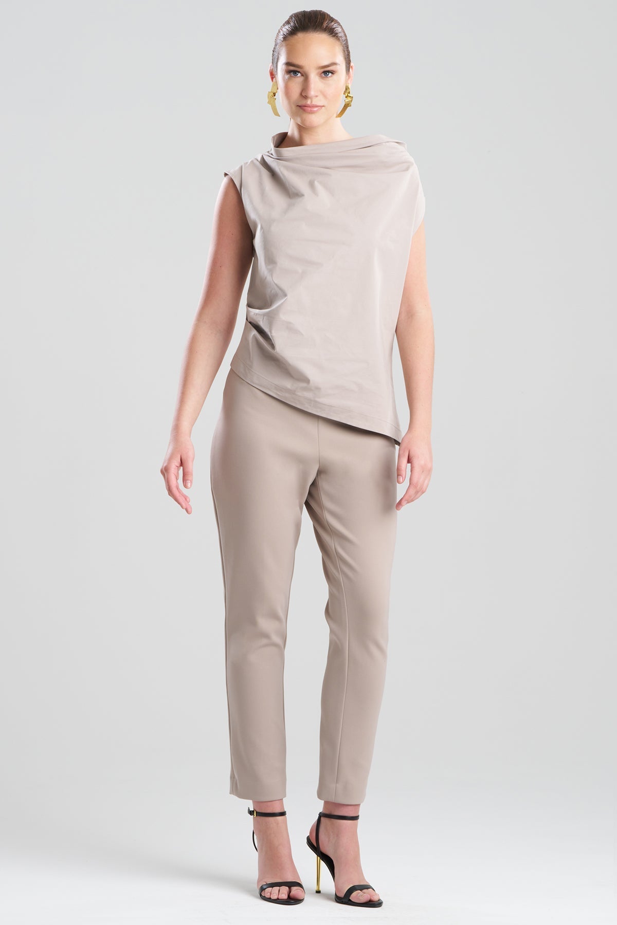 Natori Tech Cotton Taffeta Asymmetric Funnel Neck Top