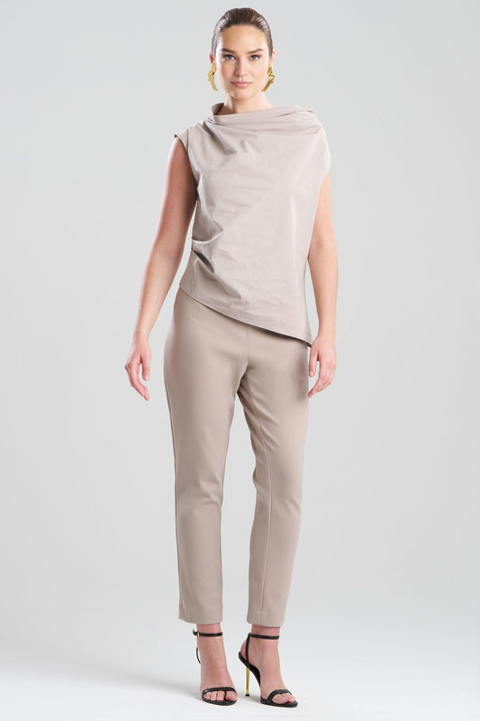Natori Tech Cotton Taffeta Asymmetric Funnel Neck Top