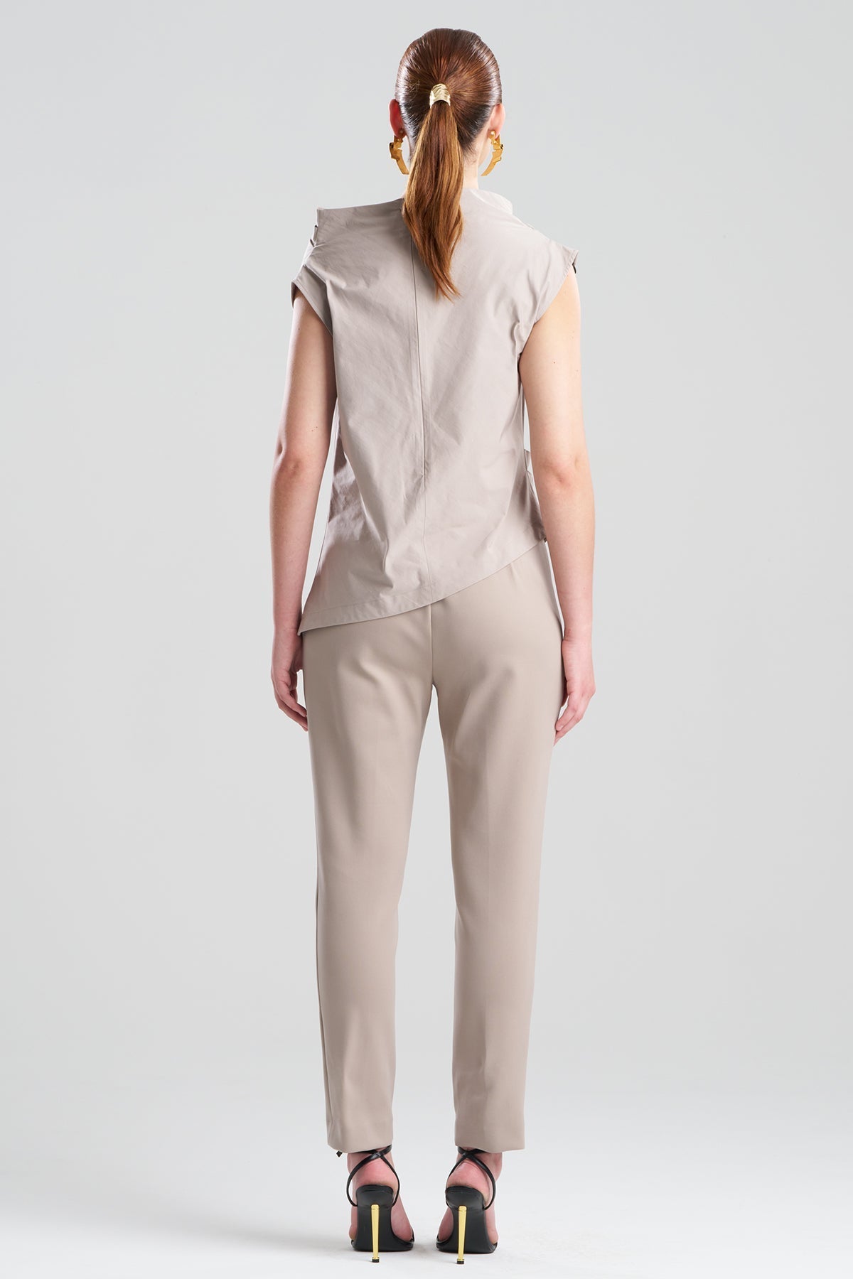 Natori Tech Cotton Taffeta Asymmetric Funnel Neck Top