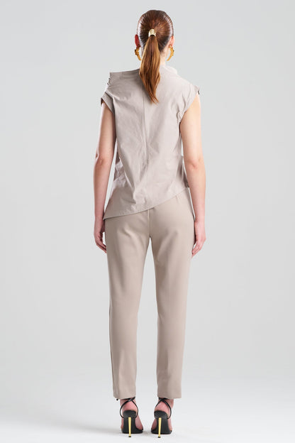 Natori Tech Cotton Taffeta Asymmetric Funnel Neck Top