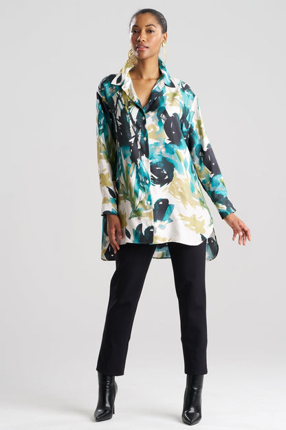 Natori Mira Silk Twill Oversized Shirt