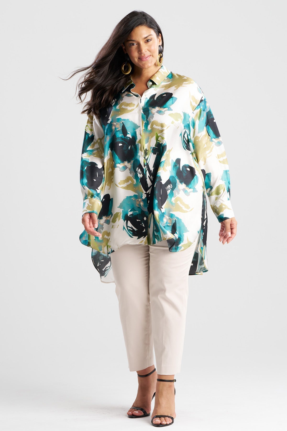 Natori Mira Silk Twill Oversized Shirt