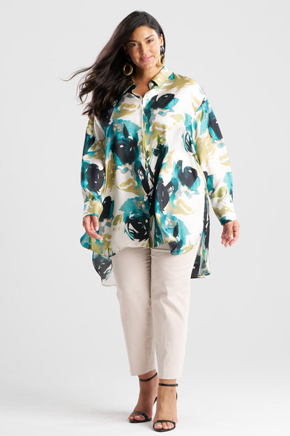 Natori Mira Silk Twill Oversized Shirt