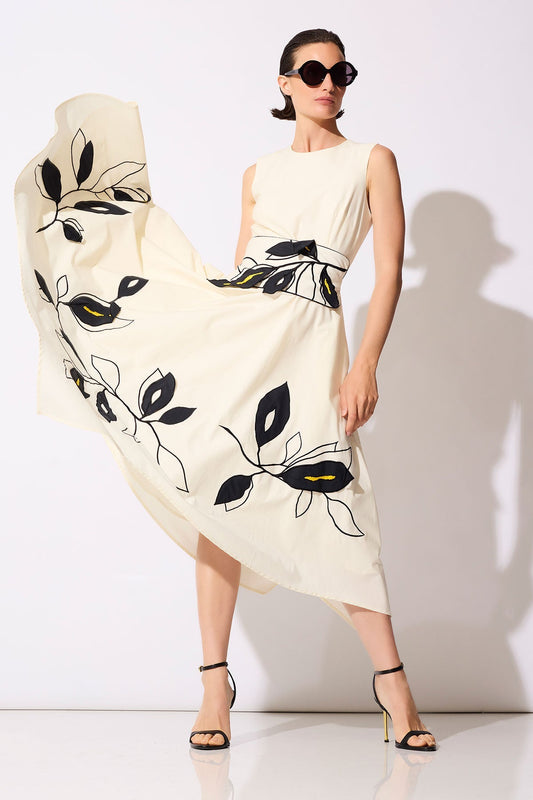 Natori Tech Cotton Taffeta Embroidered Origami Maxi Dress