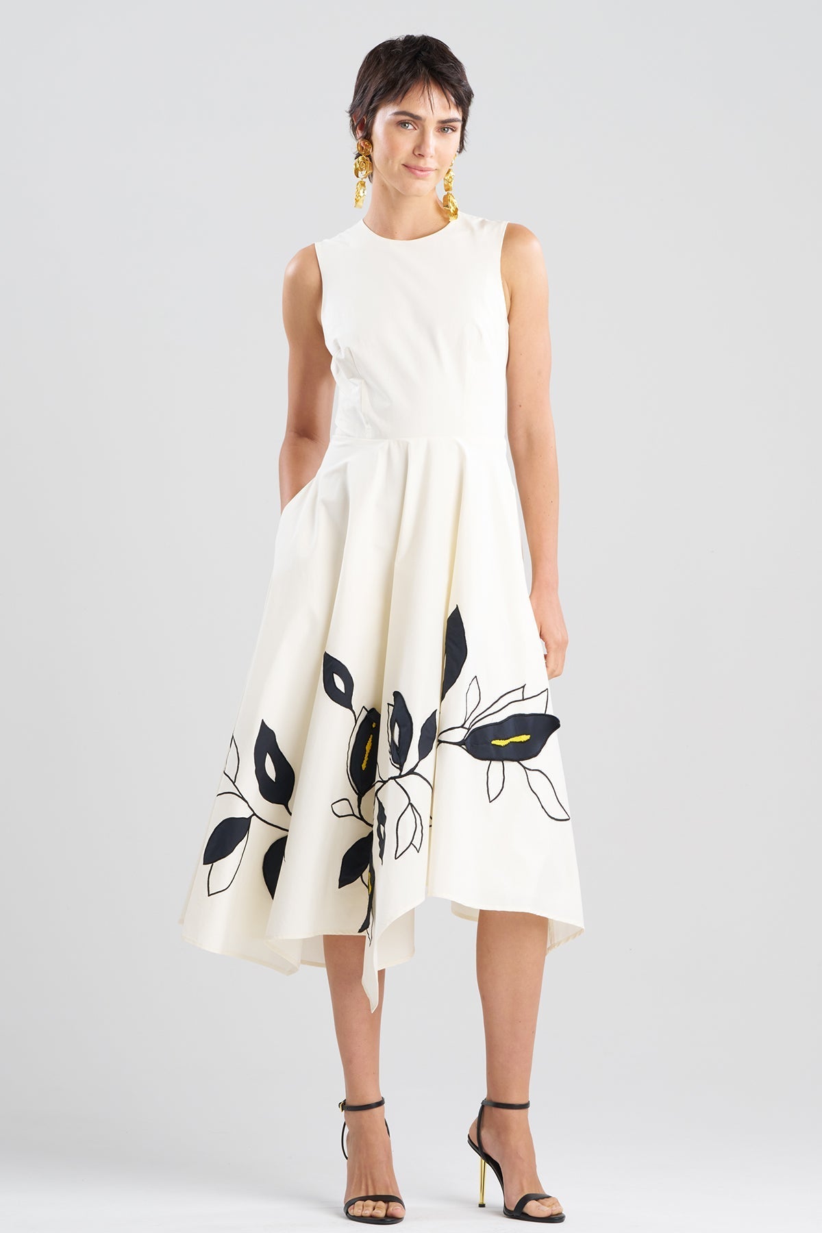 Natori Tech Cotton Taffeta Embroidered Origami Maxi Dress