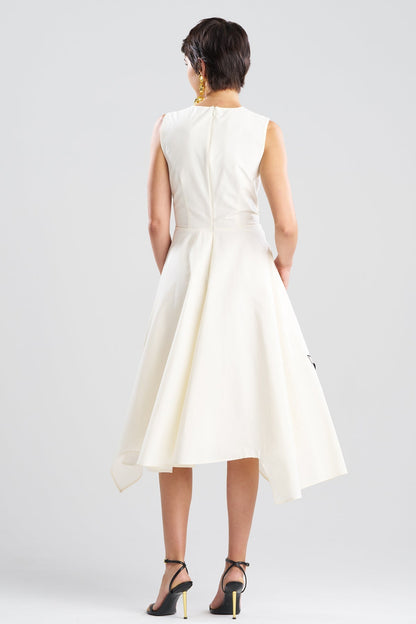 Natori Tech Cotton Taffeta Embroidered Origami Maxi Dress