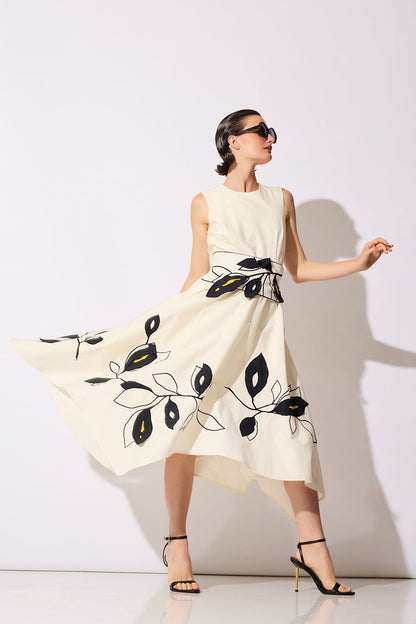 Natori Tech Cotton Taffeta Embroidered Origami Maxi Dress