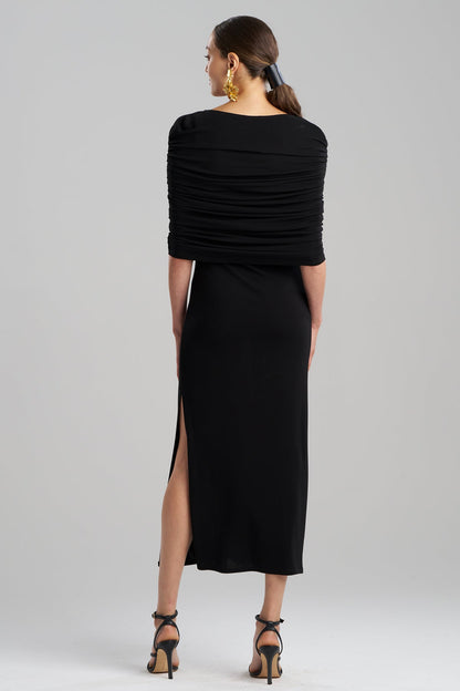 Natori Matte Jersey Rouched Shoulder Dress