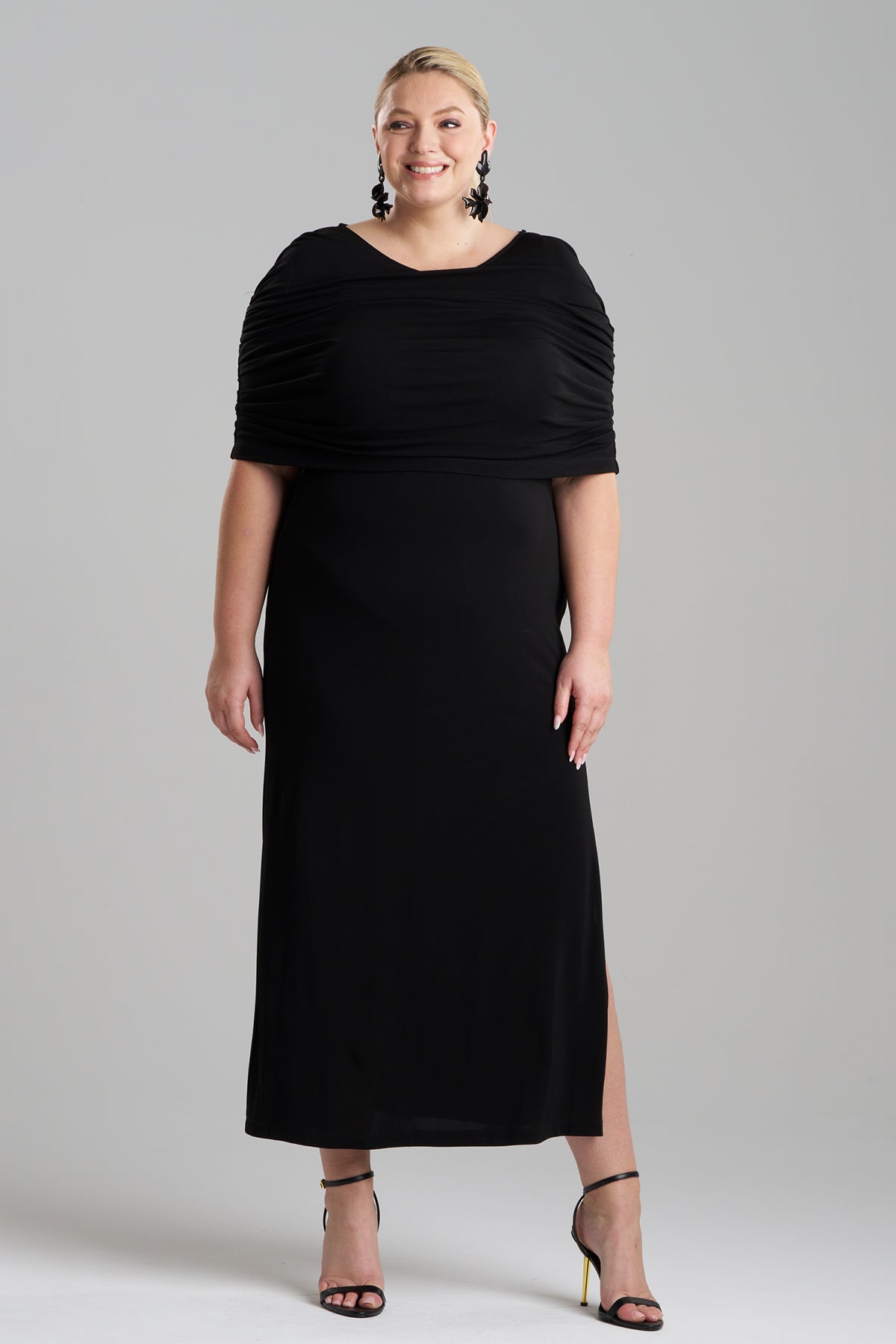 Natori Matte Jersey Rouched Shoulder Dress