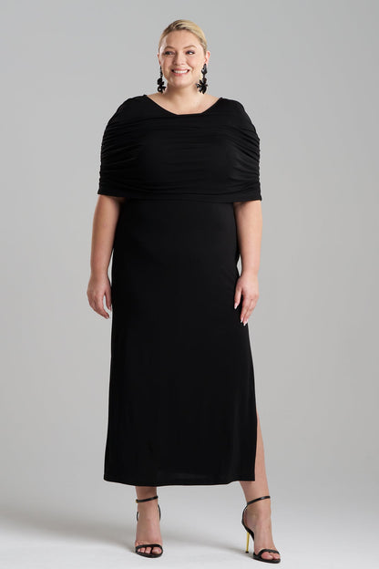 Natori Matte Jersey Rouched Shoulder Dress