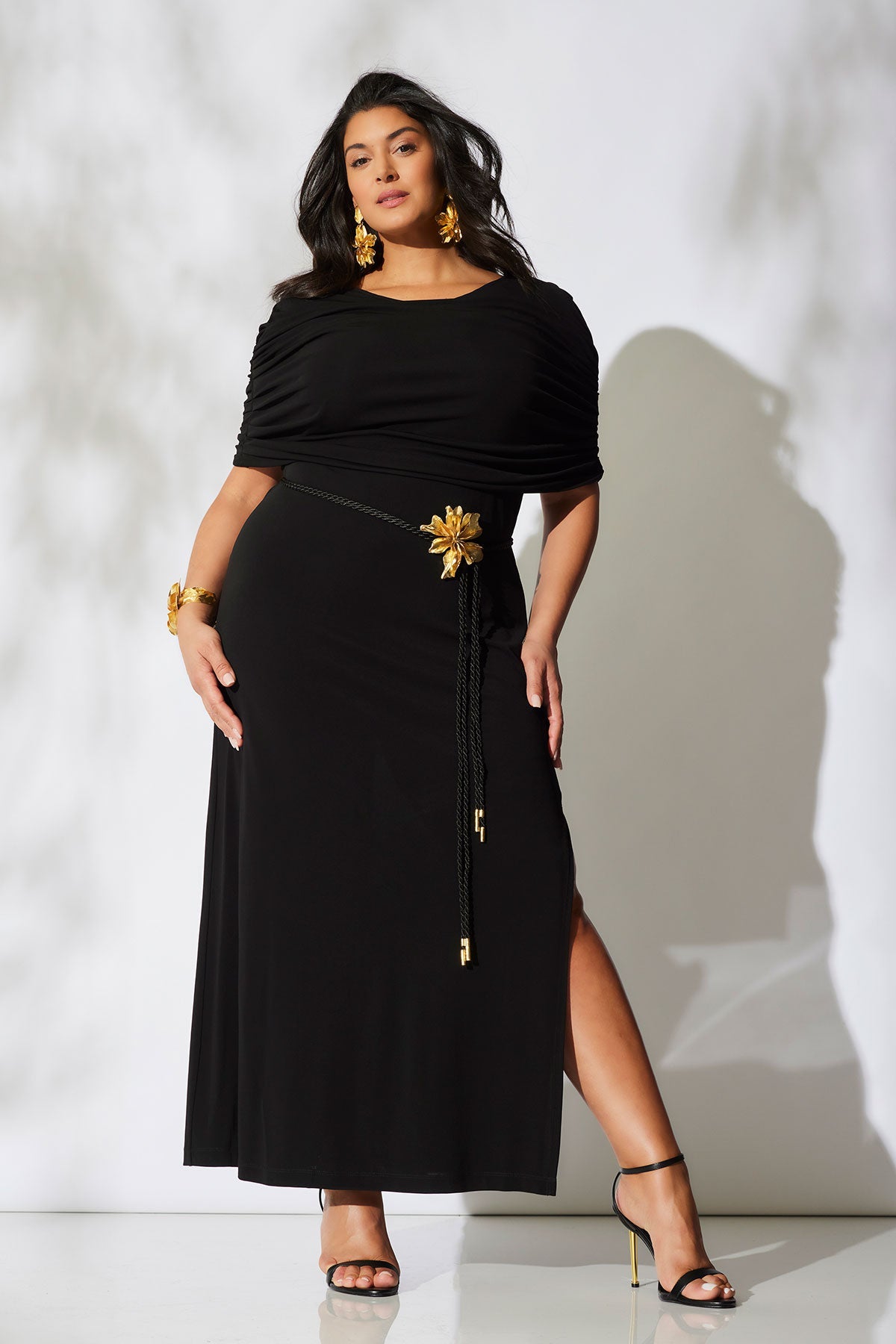 Natori Matte Jersey Rouched Shoulder Dress