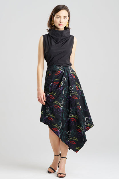 Natori Yoru Embroidered Cotton Poplin Origami Asymmetric Skirt