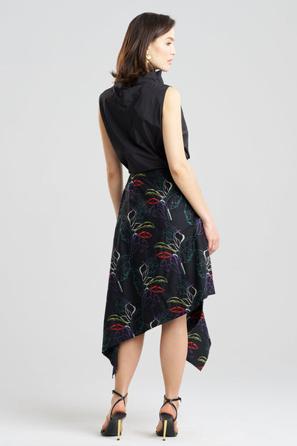 Natori Yoru Embroidered Cotton Poplin Origami Asymmetric Skirt