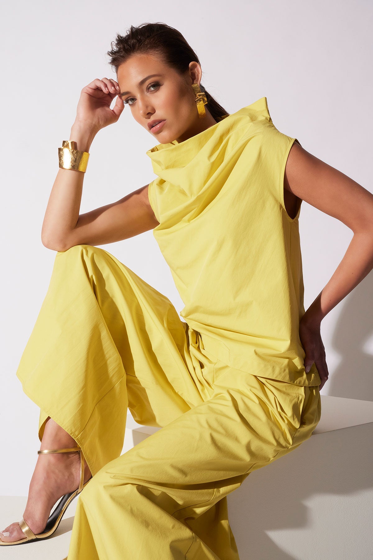Natori Tech Cotton Taffeta Asymmetric Funnel Neck Top