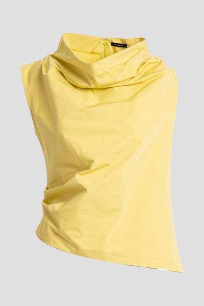 Natori Tech Cotton Taffeta Asymmetric Funnel Neck Top