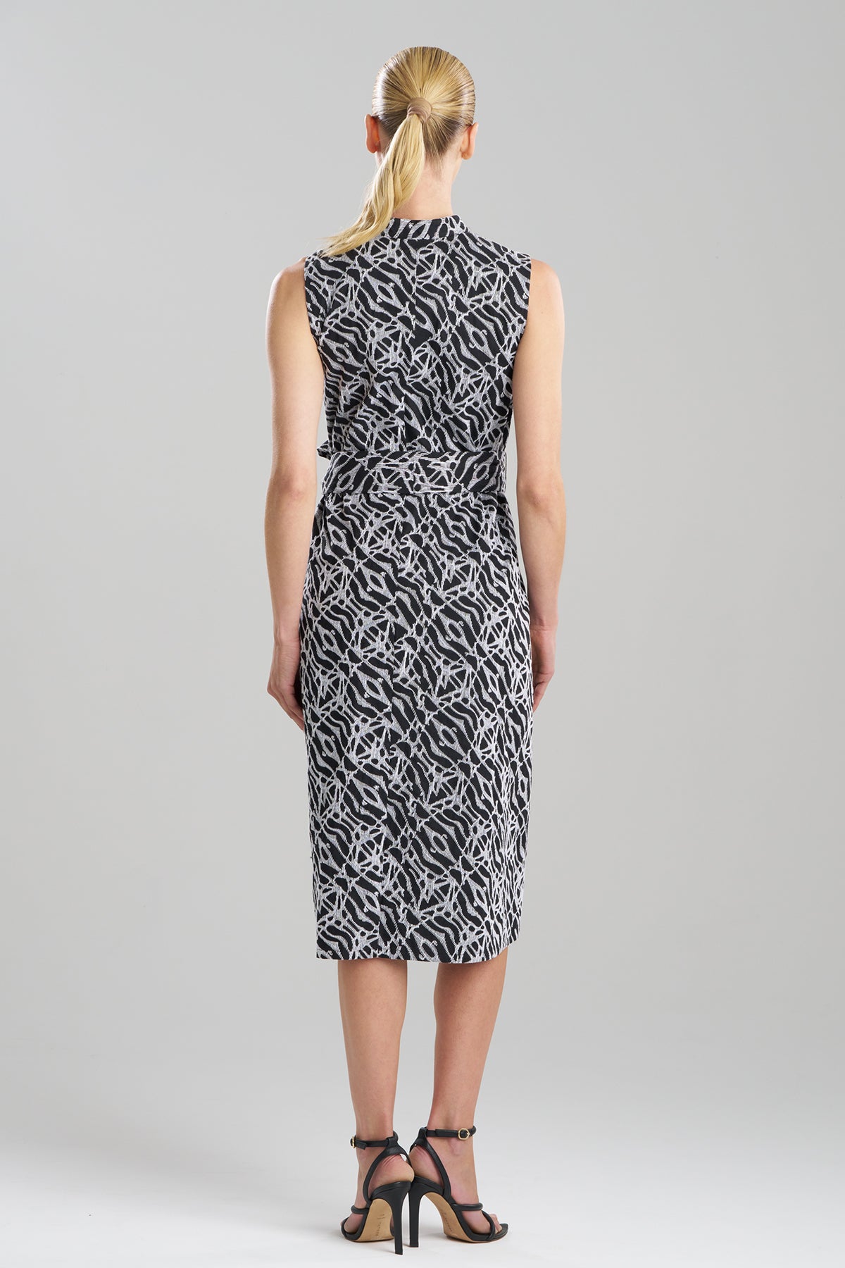Natori Geo Embroidered Cotton Poplin Mandarin Dress