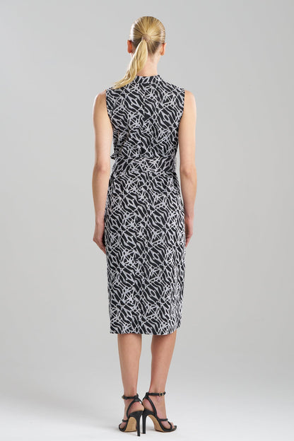 Natori Geo Embroidered Cotton Poplin Mandarin Dress