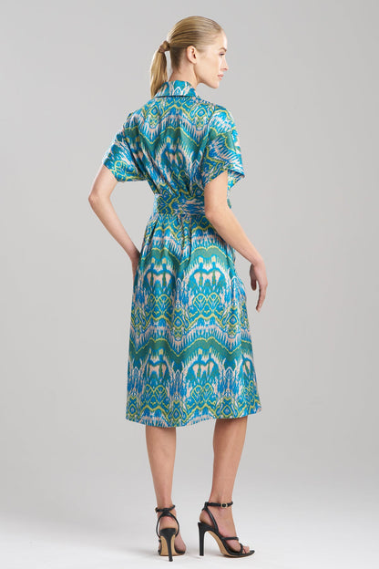 Natori Tau Ikat Silky Twill Shirtdress