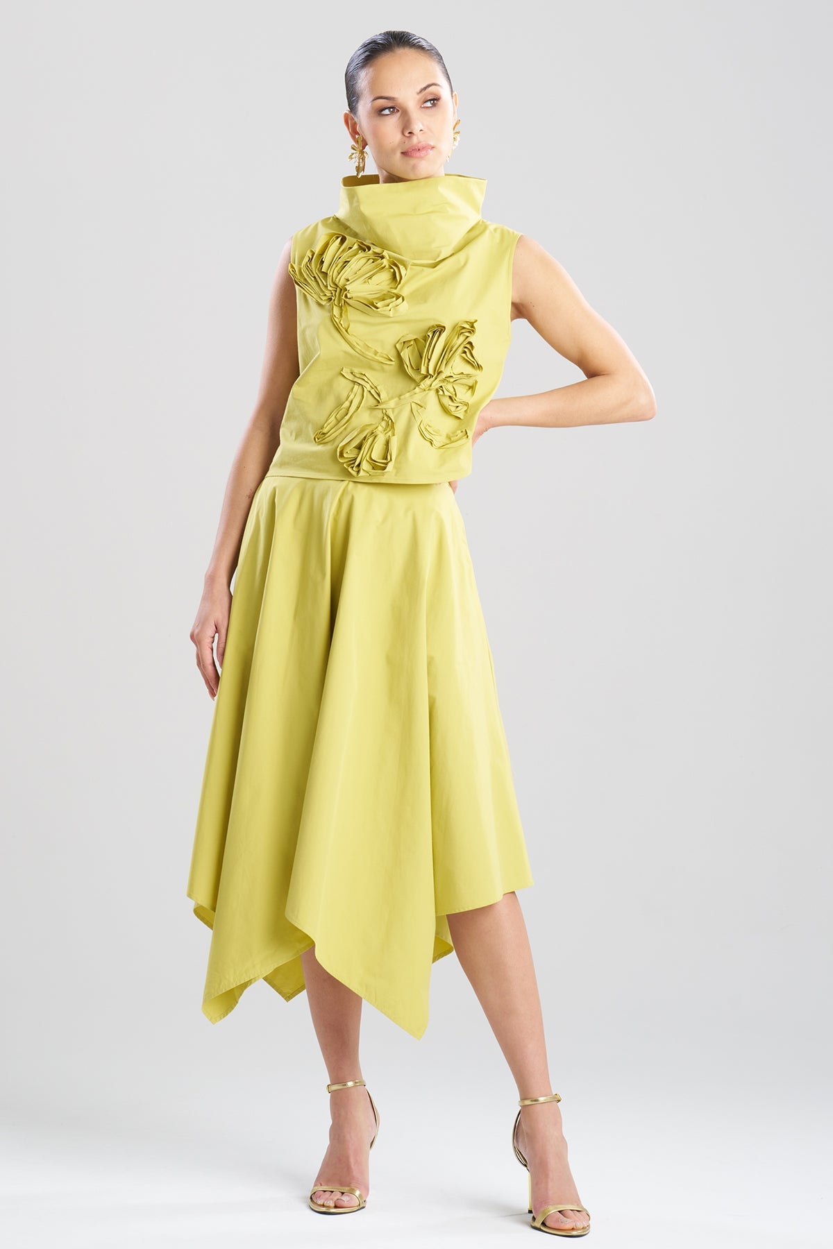 Natori Tech Cotton Taffeta Embroidered Funnel Neck Top