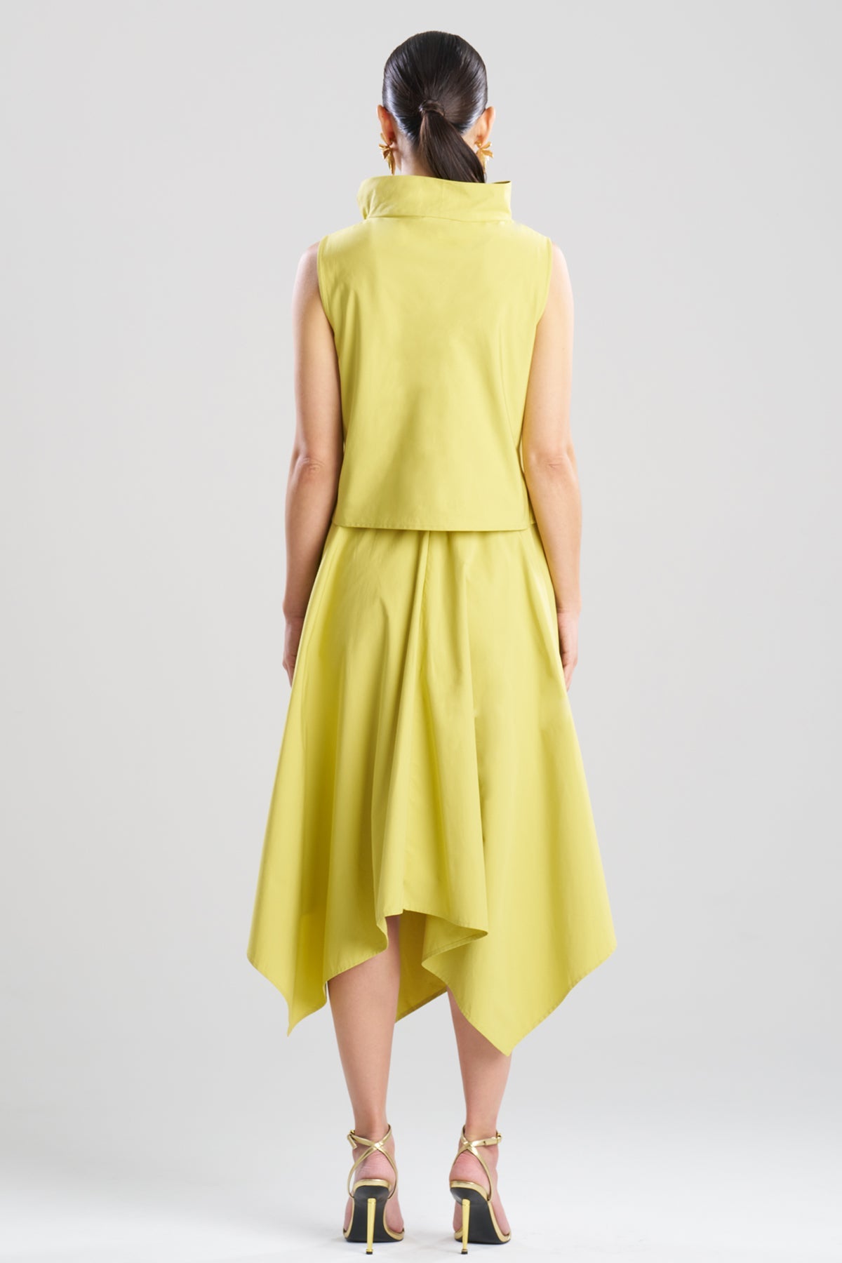 Natori Tech Cotton Taffeta Embroidered Funnel Neck Top