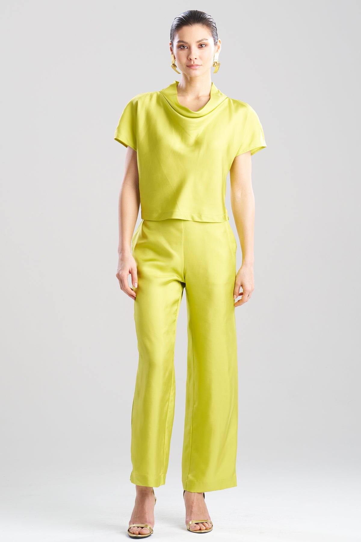 Natori Solid Silk Twill Cowl Neck Top