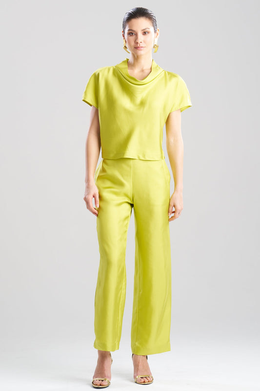 Natori Solid Silk Twill Cowl Neck Top