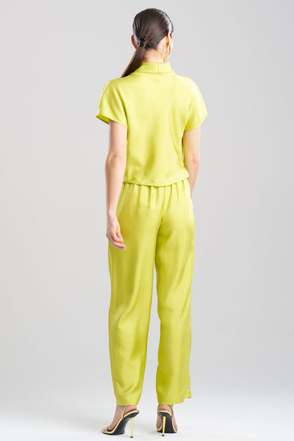 Natori Solid Silk Twill Cowl Neck Top
