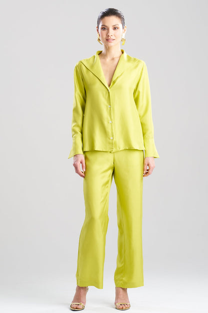 Natori Solid Silk Twill Button Down Trapeze Shirt