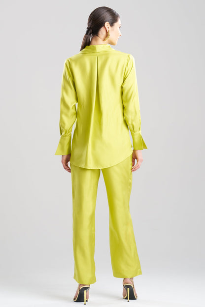 Natori Solid Silk Twill Button Down Trapeze Shirt