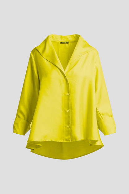 Natori Solid Silk Twill Button Down Trapeze Shirt