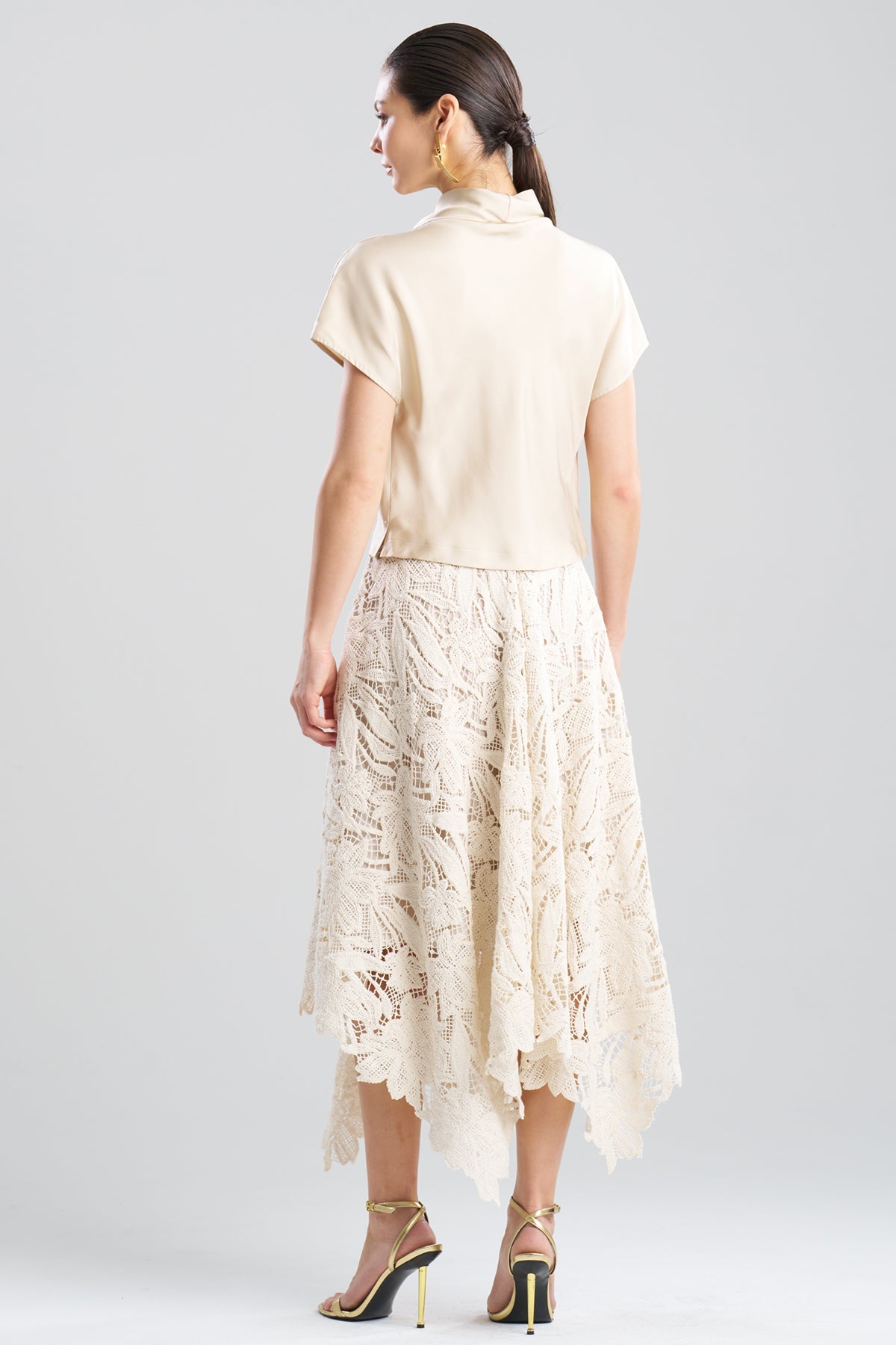 Natori Solid Silk Twill Cowl Neck Top