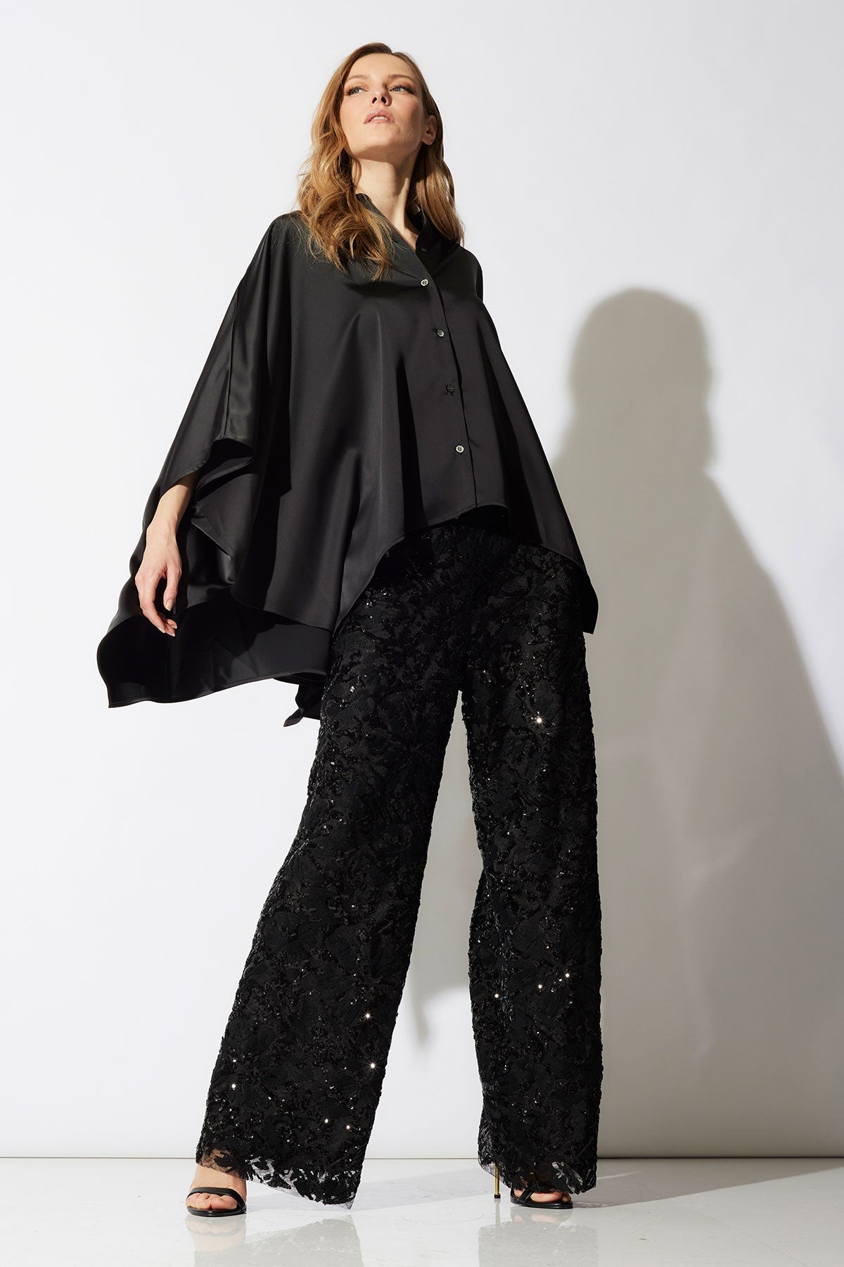 Natori Luxe Charmeuse Button Down Caftan Shirt