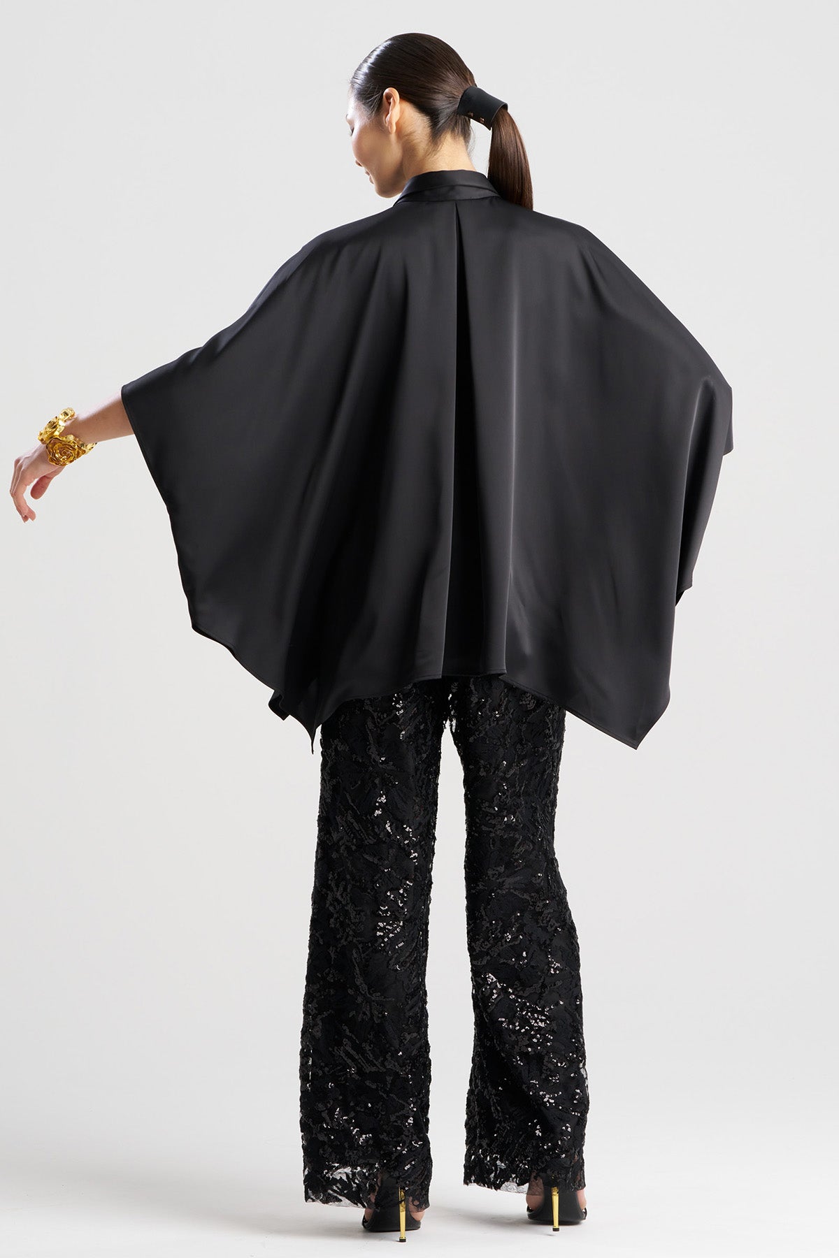 Natori Luxe Charmeuse Button Down Caftan Shirt