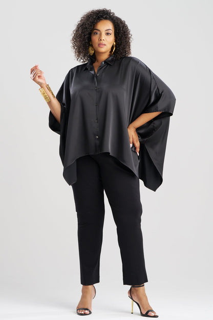 Natori Luxe Charmeuse Button Down Caftan Shirt