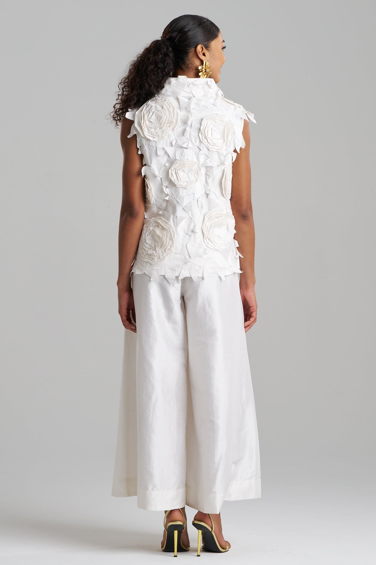Natori Couture Silk Dupioni Embellished Funnel Neck Top