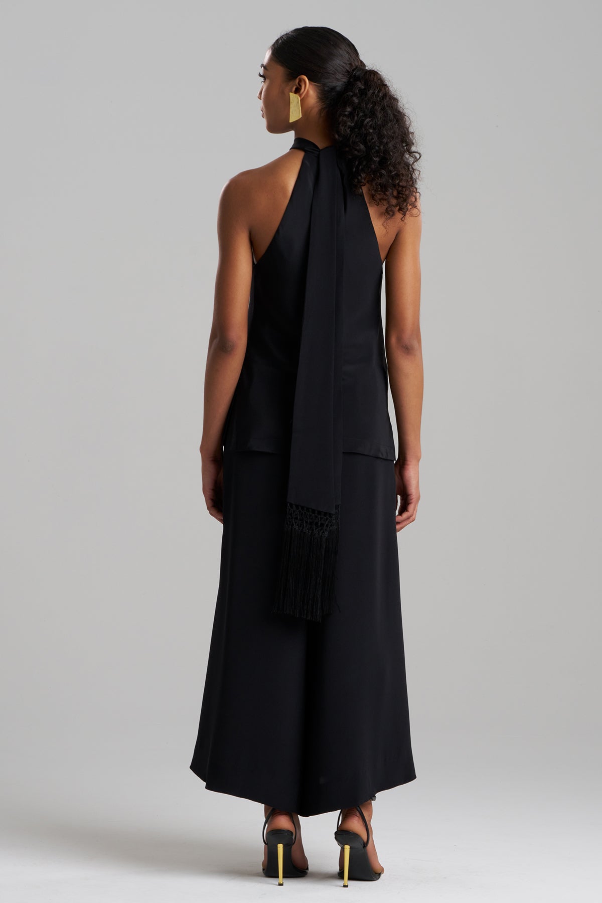 Natori Couture Silk Crepe Fringe Halter Top