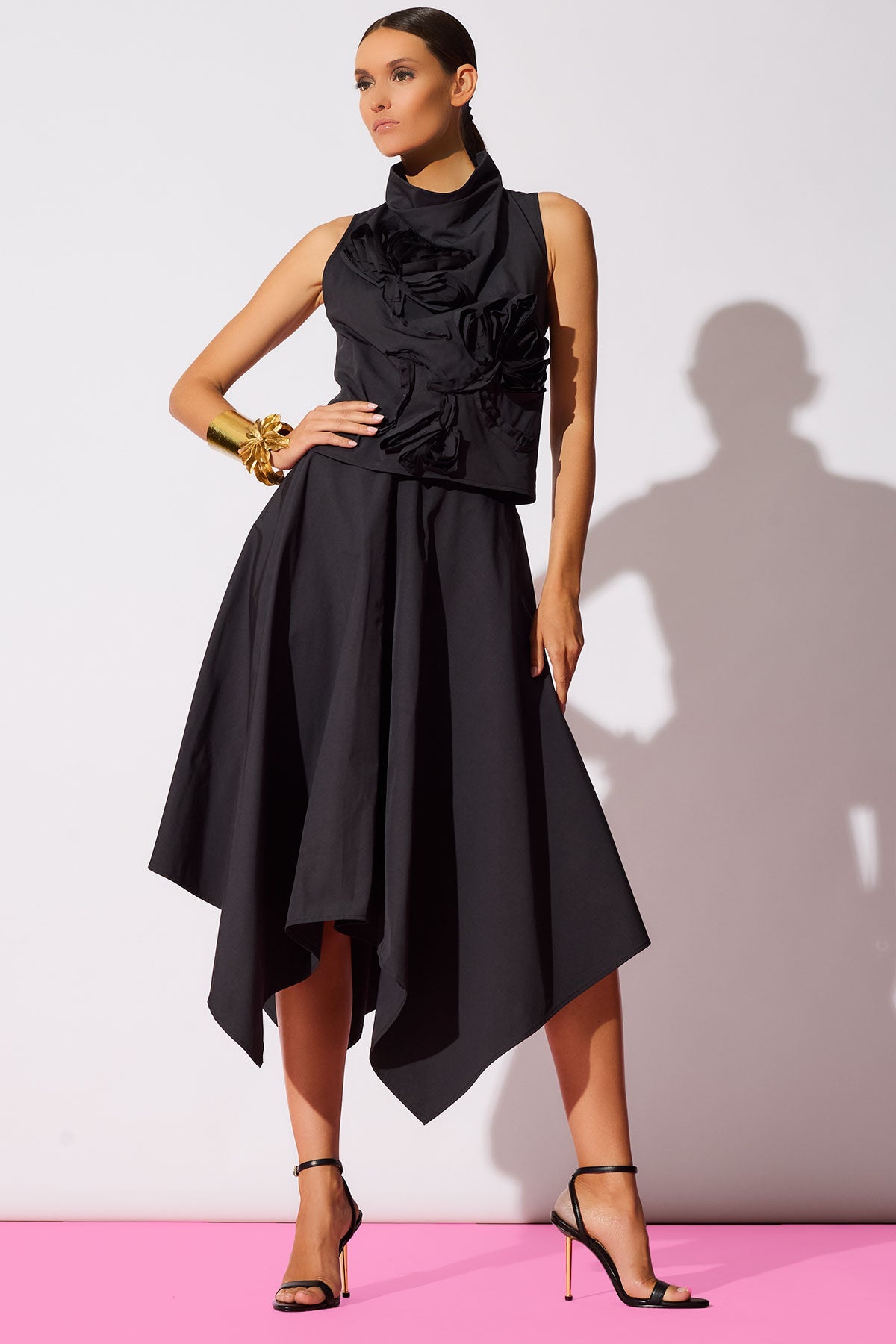Natori Tech Cotton Taffeta Embroidered Funnel Neck Top