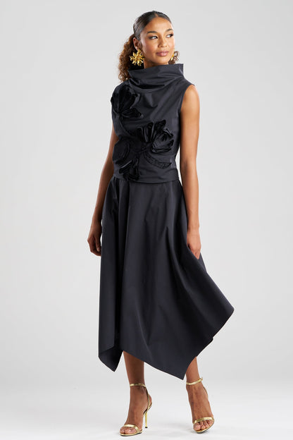 Natori Tech Cotton Taffeta Embroidered Funnel Neck Top
