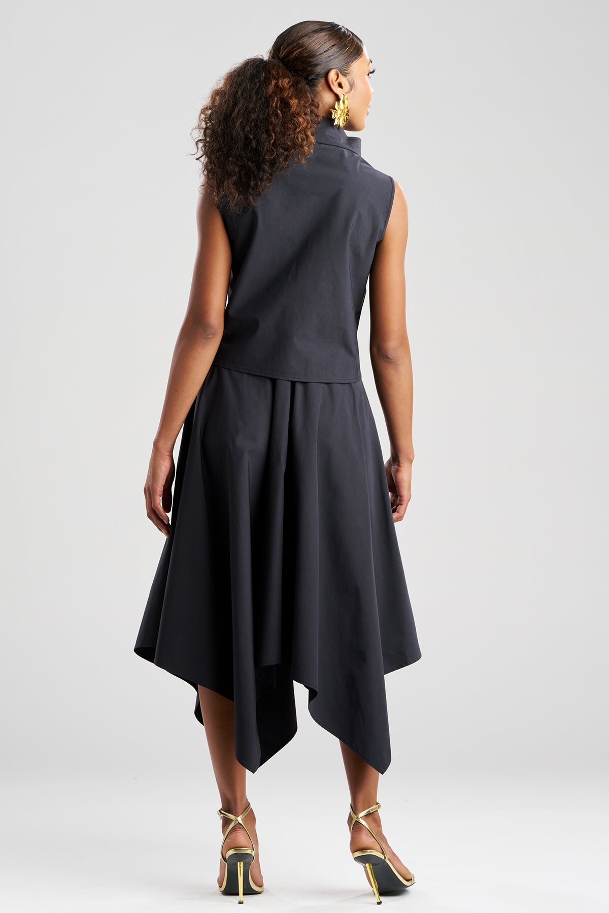 Natori Tech Cotton Taffeta Embroidered Funnel Neck Top