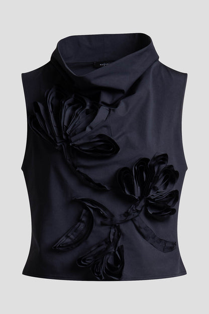 Natori Tech Cotton Taffeta Embroidered Funnel Neck Top