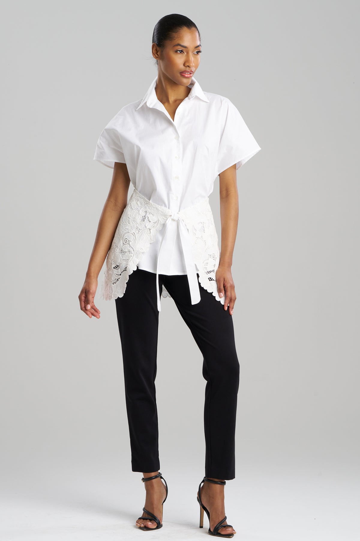 Natori Kumo Embroidery Applique Kimono Wrap Shirt