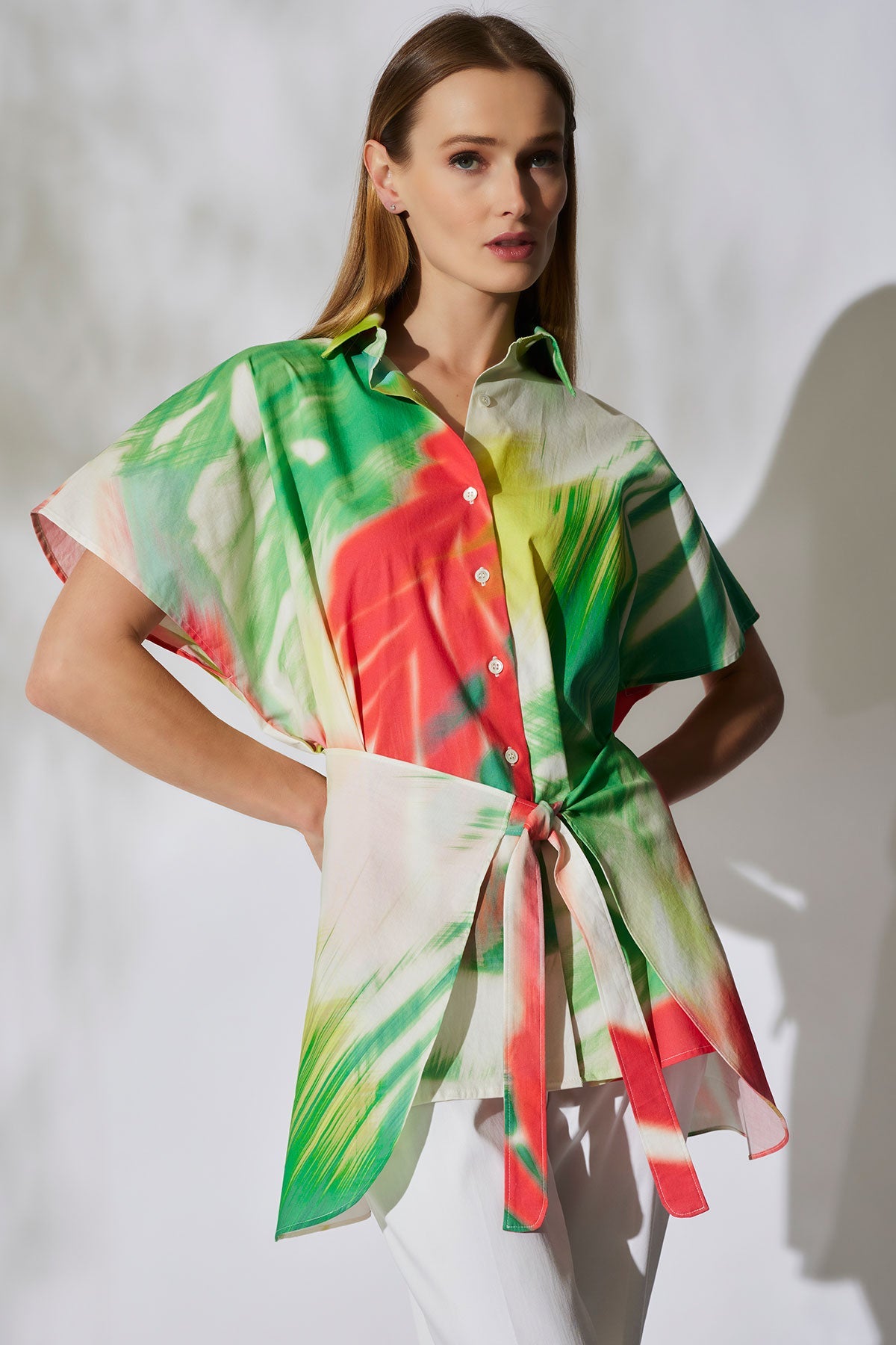 Natori Usami Cotton Kimono Wrap Shirt