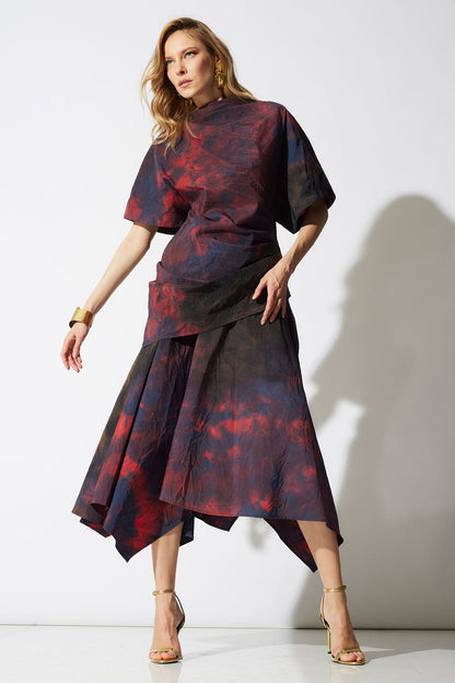 Natori Niji Tie Dye Taffeta Asymmetric Draped Top