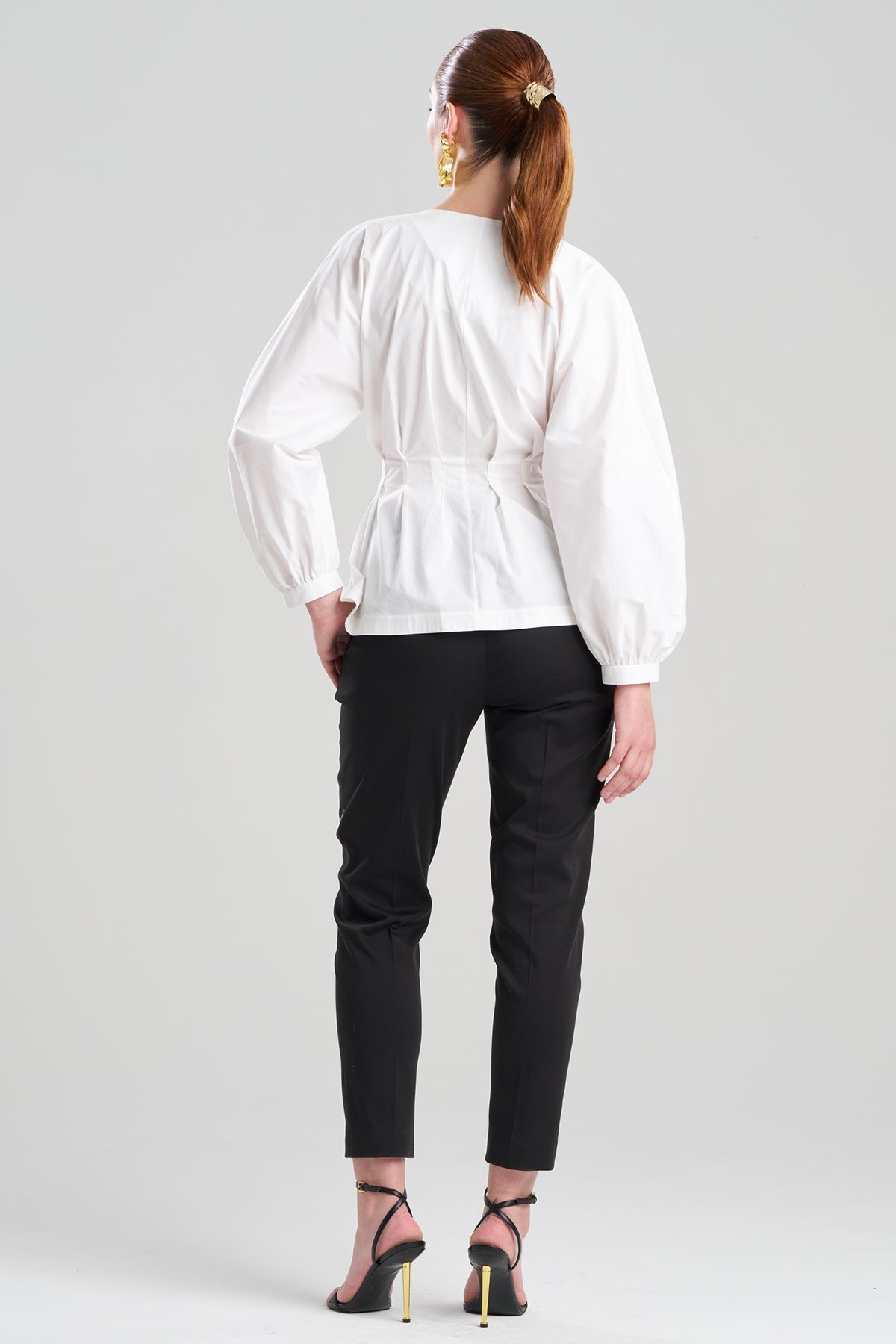 Natori Cotton Poplin V-Neck Pleated Shirt