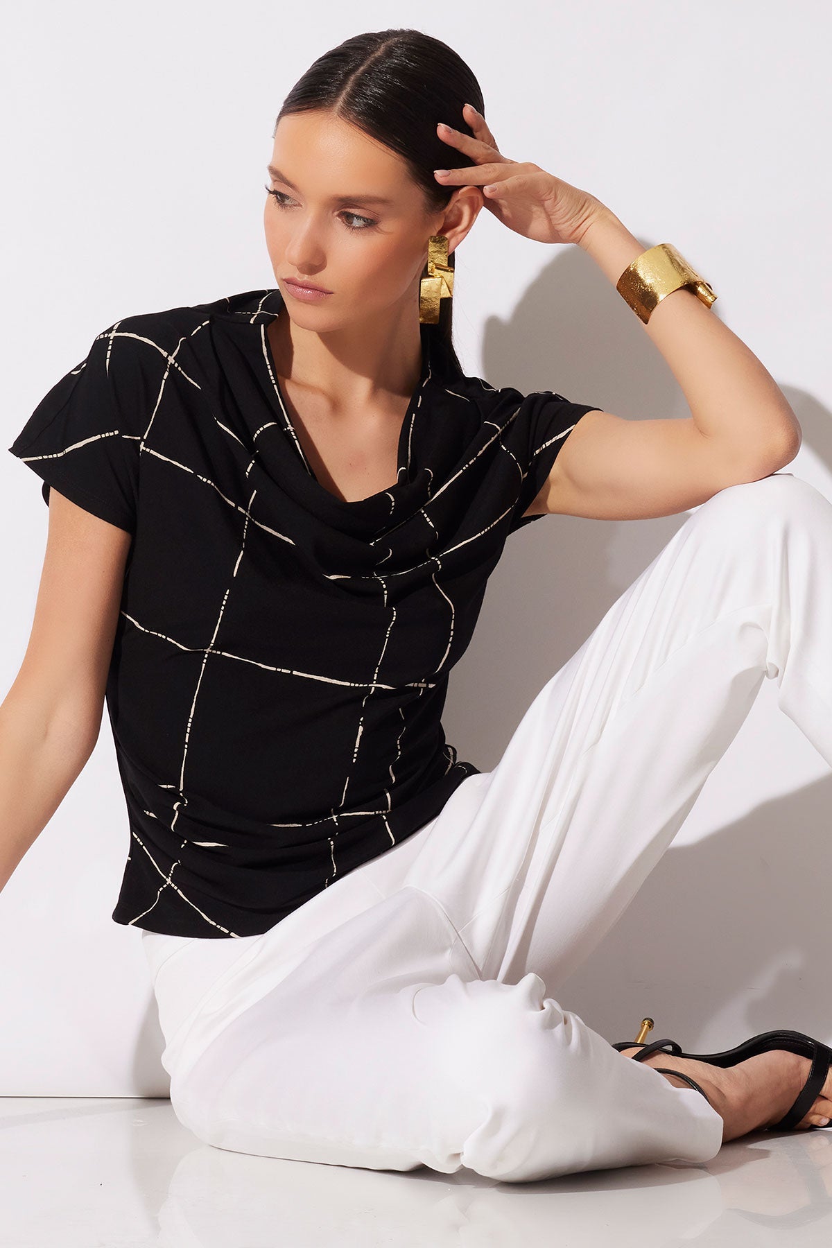Natori Zia Crepe Knit Asymmetric Drape Top