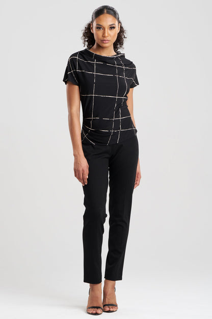 Natori Zia Crepe Knit Asymmetric Drape Top