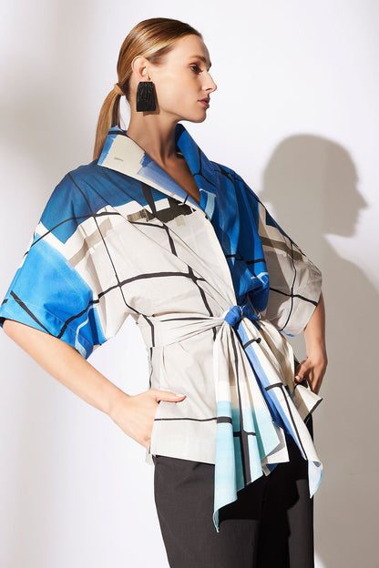 Natori Buy Sorairo Printed Cotton Poplin Wrap Top online